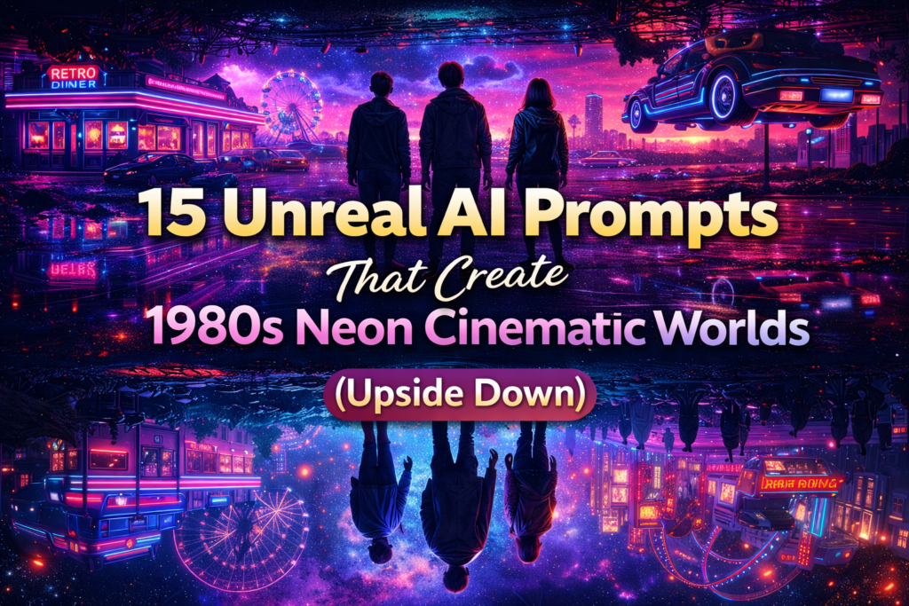 15 Unreal AI Prompts That Create 1980s Neon Cinematic Worlds (Upside Down)