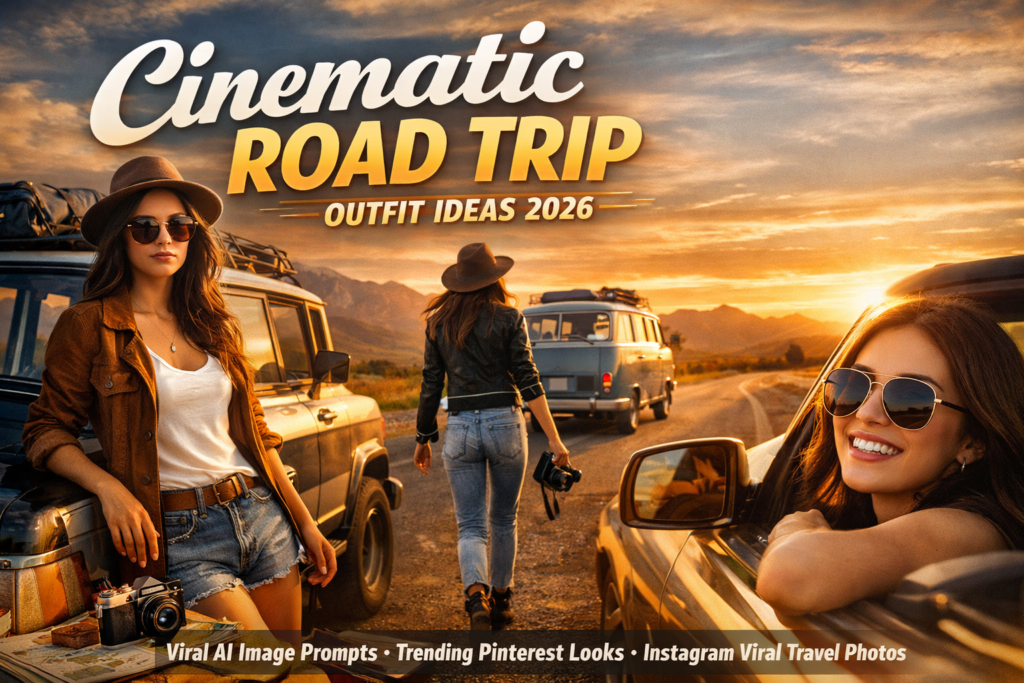 Cinematic Road Trip Outfit Ideas 2026: Viral AI Image Prompts, Trending Pinterest Looks, Instagram Viral Travel Photos & Same Face Consistency