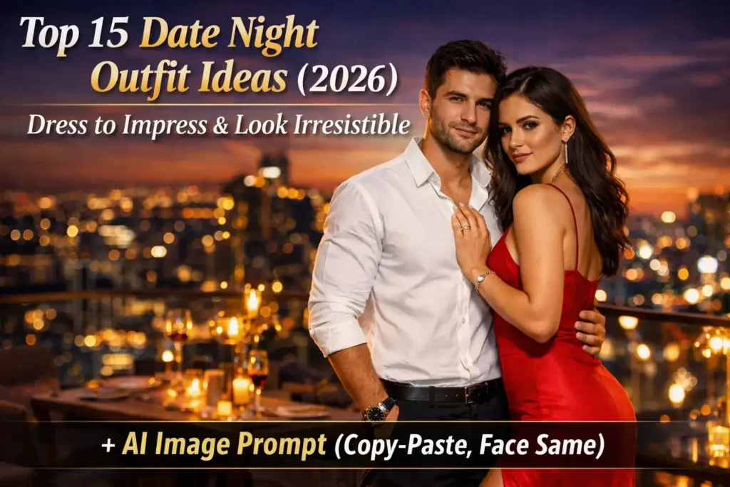 Top 15 Date Night Outfit Ideas (2026) – Dress to Impress & Look Irresistible + AI Image Prompt (Copy-Paste, Face Same)